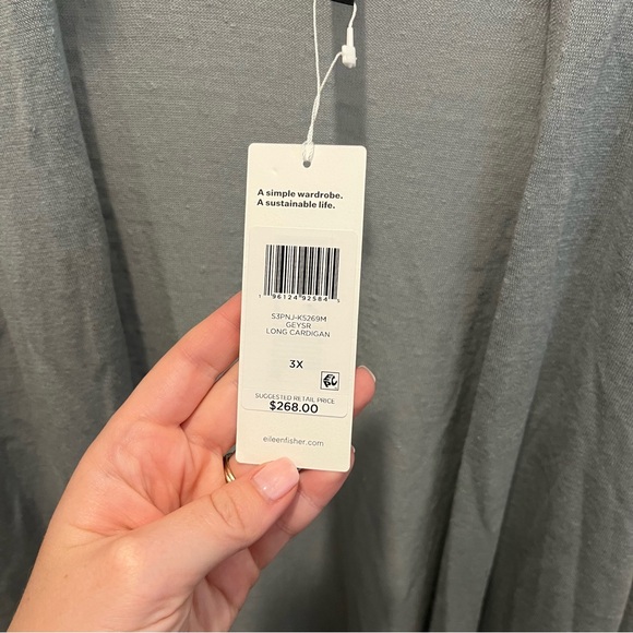 NWT Eileen Fisher Longline Open Front Organic Linen & Cotton Cardigan - Picture 3 of 6